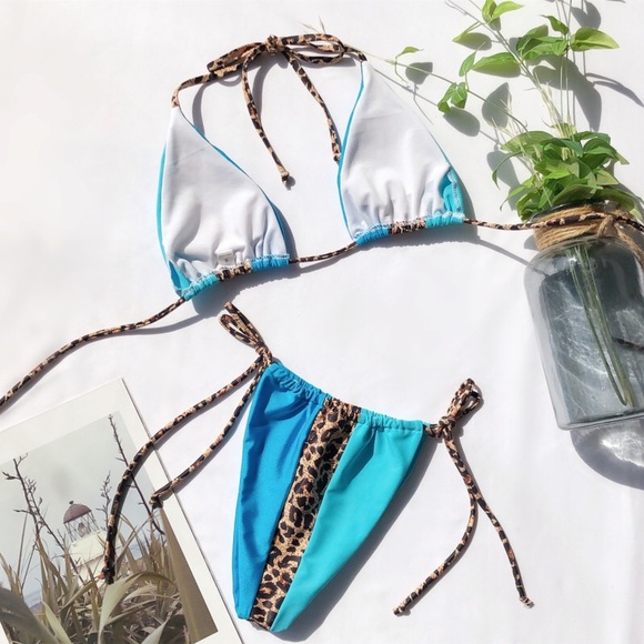 NEW‼️LEOPARD BLUE PADDED TIE - bikini - Picture 4 of 6